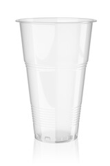 Empty transparent disposable beer cup isolated on white. 3d rendering.