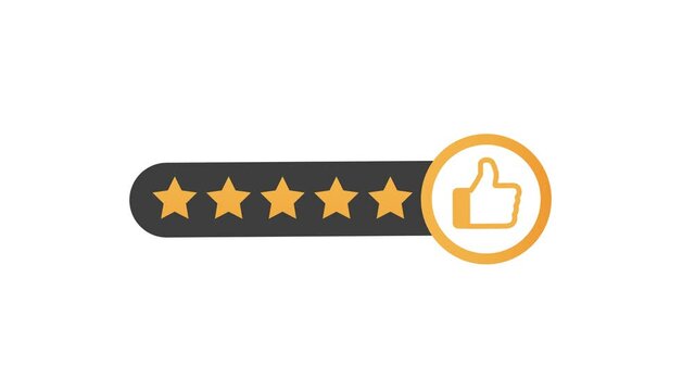 Rating stars. Flat design. User reviews, rating, classification concept. Enjoying the app. Rate us. Motion graphics.