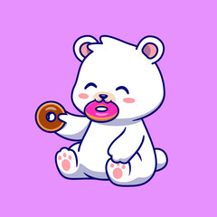 Cute Polar Bear Eating Doughnut Cartoon Vector Icon Illustration Animal Food Icon Concept Isolated Premium Vector Flat Cartoon Style