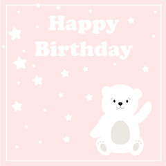 Happy Birthday cards  in pink color. Celebration vector templates with cute bear. Kids design. Vector illustration.  Birthday party. 