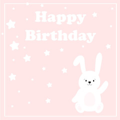 Happy Birthday cards  in pink color. Celebration vector templates with cute hare and rabbit. Kids design. Vector illustration.  Birthday party. 