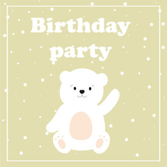 Happy Birthday cards  in beige color. Celebration vector templates with cute bear. Kids design. Vector illustration.  Birthday party. 