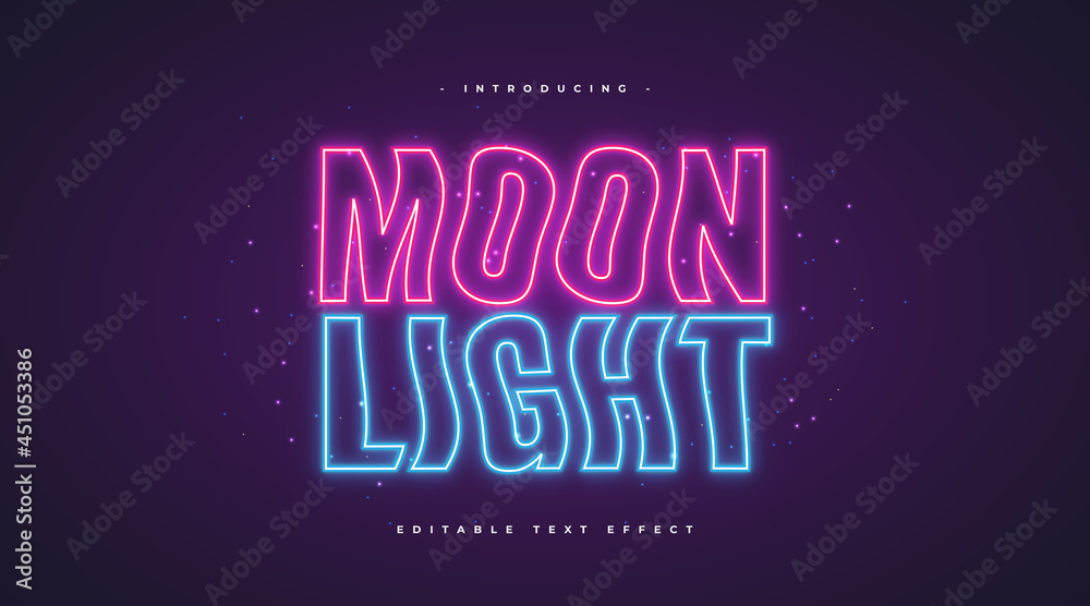 Wall mural wavy moonlight text with glowing neon effect. editable text style effect