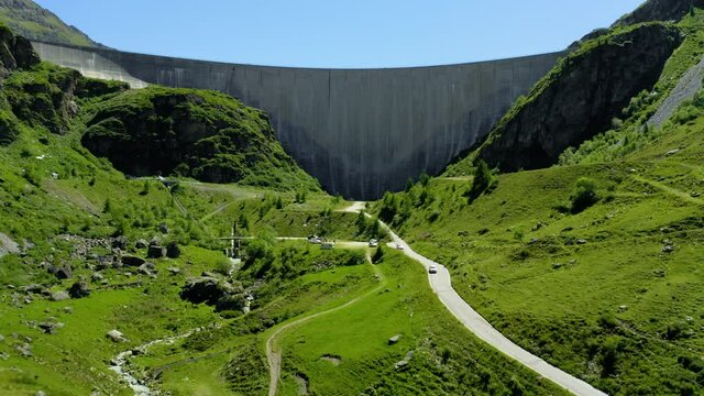 Aerial view of Lac De Moiry in Switzerland.
