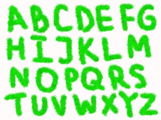 alphabet with grass on white background 