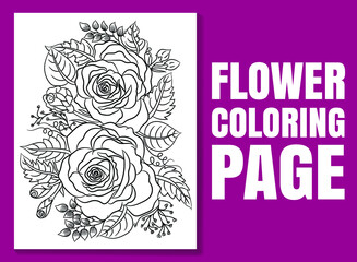 Flower coloring page. flower coloring book. Flower coloring book page for adults and children. Hand-drawn vector illustration. Ornamental hand-drawn doodle flowers.