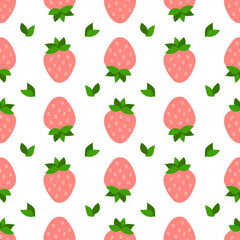 Pink strawberry seamless pattern. Sweet dessert flat background.