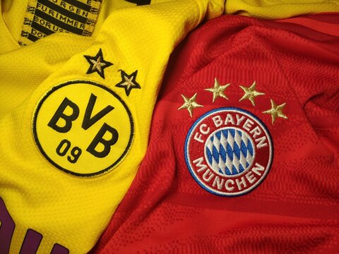 Jerseys Of Borussia Dortmund And Bayern Munich Before The 