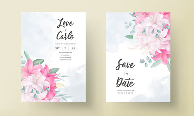Romantic Wedding Invitation Card With Beautiful Lily Floral Leaves_2