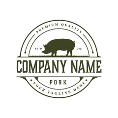 Vintage Rustic Pork logo design template
