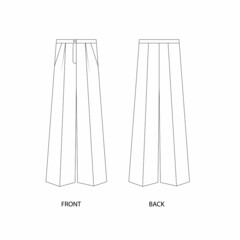 Wide leg pants for women. Palazzo pants technical sketch. Trousers vector. 