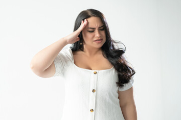 Fototapeta premium bad news upset woman headache suffer problems