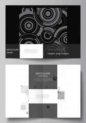 Vector layout of two A4 cover mockups templates for bifold brochure, flyer, cover design, book design. Abstract technology black color science background. Digital data. Minimalist high tech concept.