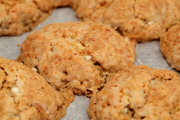 cottage cheese and  wholemeal flour cookies on a oven tray covered with paper