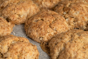 cottage cheese and  wholemeal flour cookies on a oven tray covered with paper