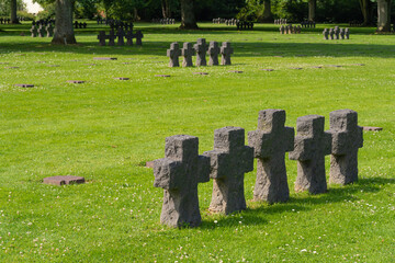 La Cambe, France - 08 03 2021: Normandy German military cemetery and Memorial and the black crosses
