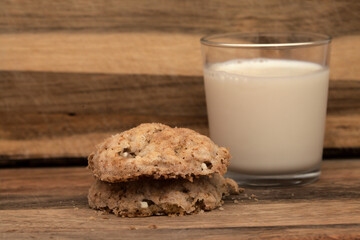 simple still life with cottage cheese and wholemeal flour cookies  cookies and milk