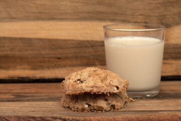 simple still life with cottage cheese and wholemeal flour cookies  cookies and milk