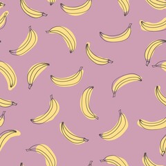Fototapeta na wymiar pattern vector hand-drawn bananas, stylized bananas on pastel pink background