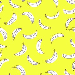 Fototapeta na wymiar pattern vector hand-drawn bananas, stylized outline bananas on a yellow background