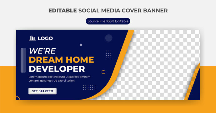 real estate social media facebook cover photo banner template design with fully editable vector