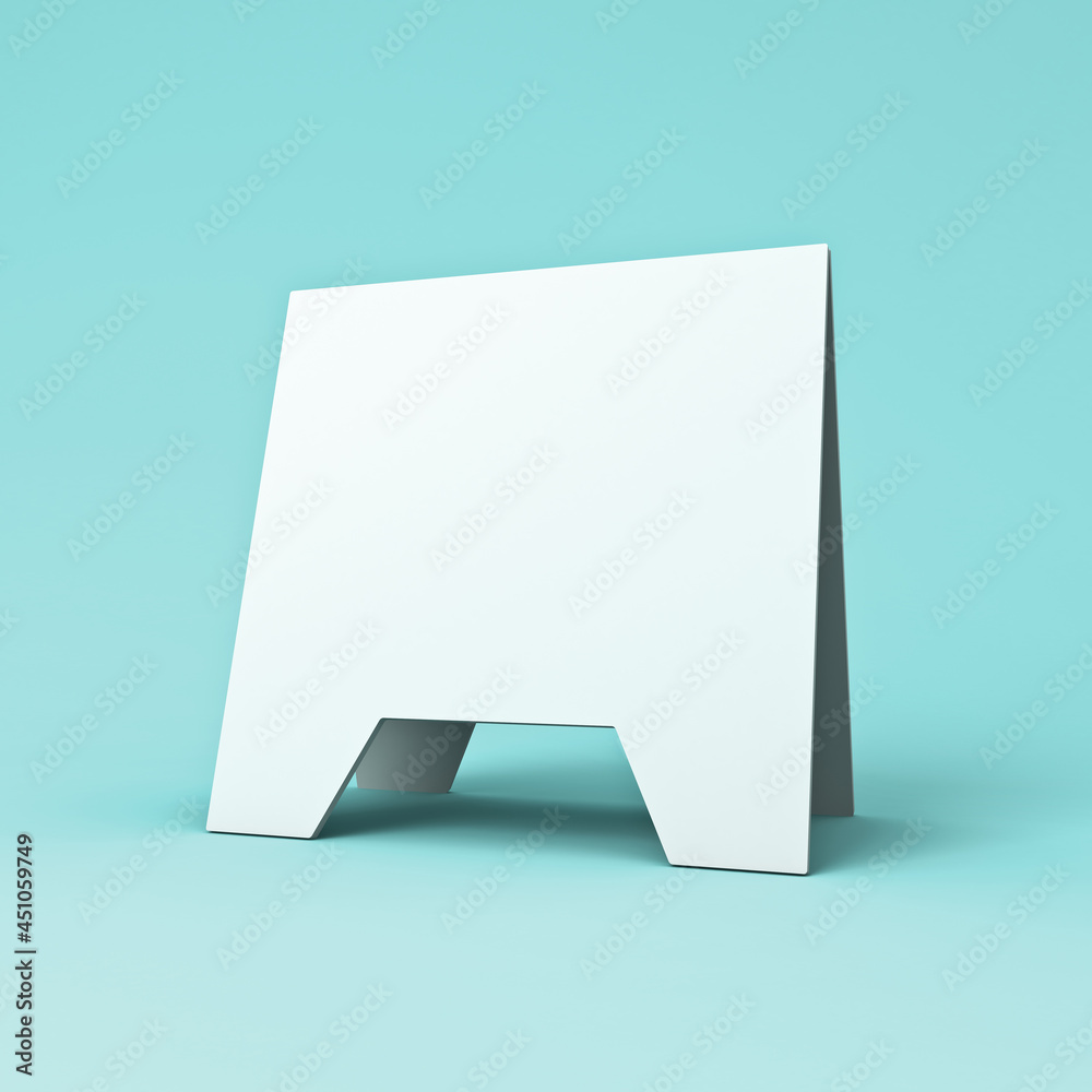 Aufkleber blank sign board stand mock up isolated on light green blue pastel color background with shadow 3d r