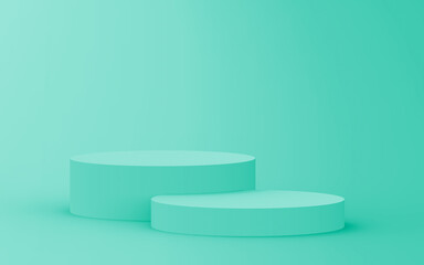 Abstract 3d green color cylinder podium minimal studio background.