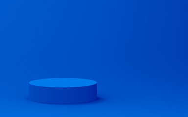 Abstract 3d blue color cylinder podium minimal studio background.