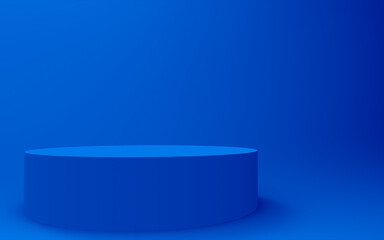 Abstract 3d blue color cylinder podium minimal studio background.