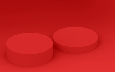Abstract 3d red color cylinder podium minimal studio background.