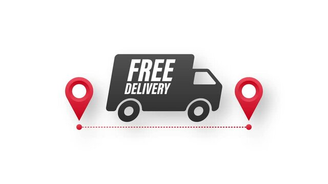 Free delivery. Badge with truck. Motion graphics.