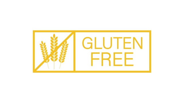 Gluten free. Healthy food labels with lettering. Motion graphics.