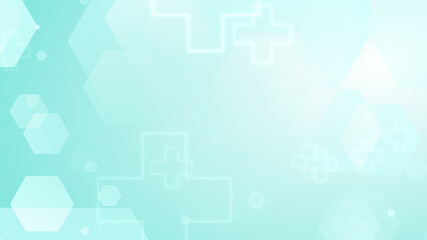 Abstract hexagon cross geometric blue green pattern medical background.