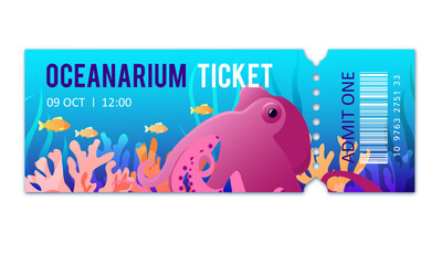 Oceanarium ticket. Admit one ticket. Template of oceanarium ticket