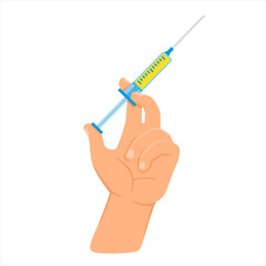 Hand with syringe vaccine vector image