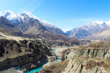 Hunza valley mountains landscape at sunrise in north Pakistan, Gilgit-Baltistan