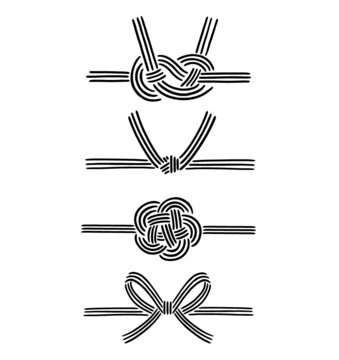 Japanese celebration knot set illustration. Hand drawn sketch. Japanese culture. Vector illustration of Japanese knot collection icon. Graphic design elements. Isolated objects.