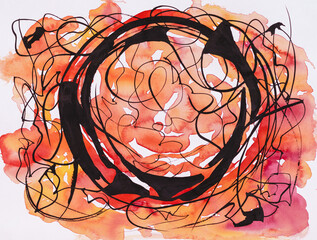 A watercolour and ink abstraction on themes of motion, connectivity and complexity. - 451067502