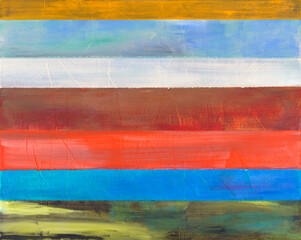 A painting with stripes of textured color arranged in horizontal strips.