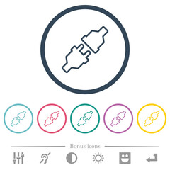 Unplugged power connectors outline flat color icons in round outlines