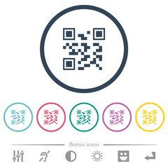 QR code flat color icons in round outlines