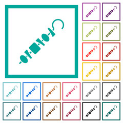Shish kebab on skewer stick flat color icons with quadrant frames