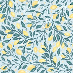 Fototapeta premium Lemon tree seamless pattern design for print on fabric, wrapping paper, scrapbooking