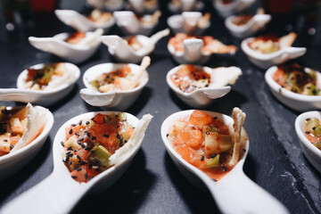 Beautifully decorated catering snacks and appetizers