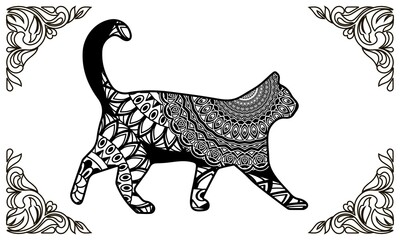 Cat coloring page for adult & kids.doodle cat coloring book.
