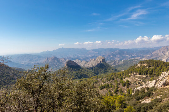 mount castellet with a blue cloudy sky. Landscape located in Finestrat, in the Valencian Community, Alicante, Spain