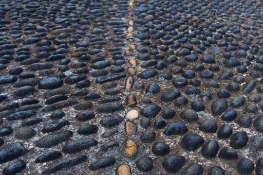pebble path tile, traditional pavement from Madeira Island using basaltic rock handmade