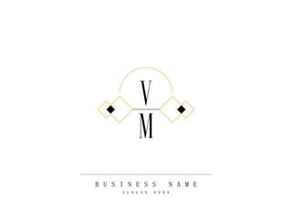 Letter VM Logo, Creative vm Logo Template with Creative Line Art Concept Premium Vector for Luxury Diamond Ring Store and etc - obrazy, fototapety, plakaty