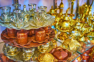 Engraved tea sets, Ordu Bazaar, Shiraz, Iran