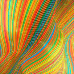 Abstract digital illustration of multi colored floating lines. 3d rendering